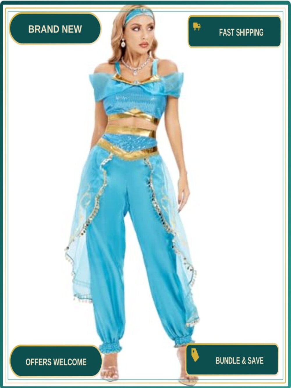 Princess Jasmine Costume Adult Off Shoulder Organza Sequin Party Dress Up
